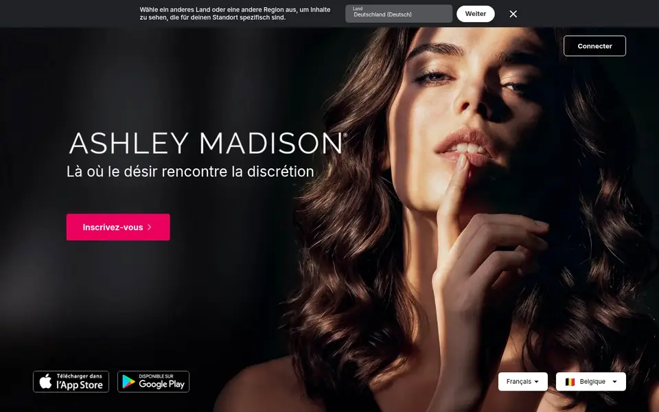 Ashley Madison avis: la page d'accueil belge, «Là où le désir rencontre la discrétion»