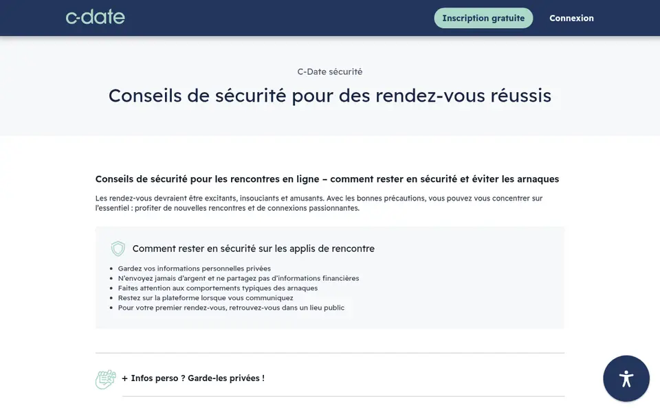 C-Date avis: la page de conseils de sécurité pour des rendez-vous réussis