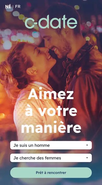 C-Date avis sur mobile: le slogan «Aimez à votre manière» sur l'écran d'accueil du site