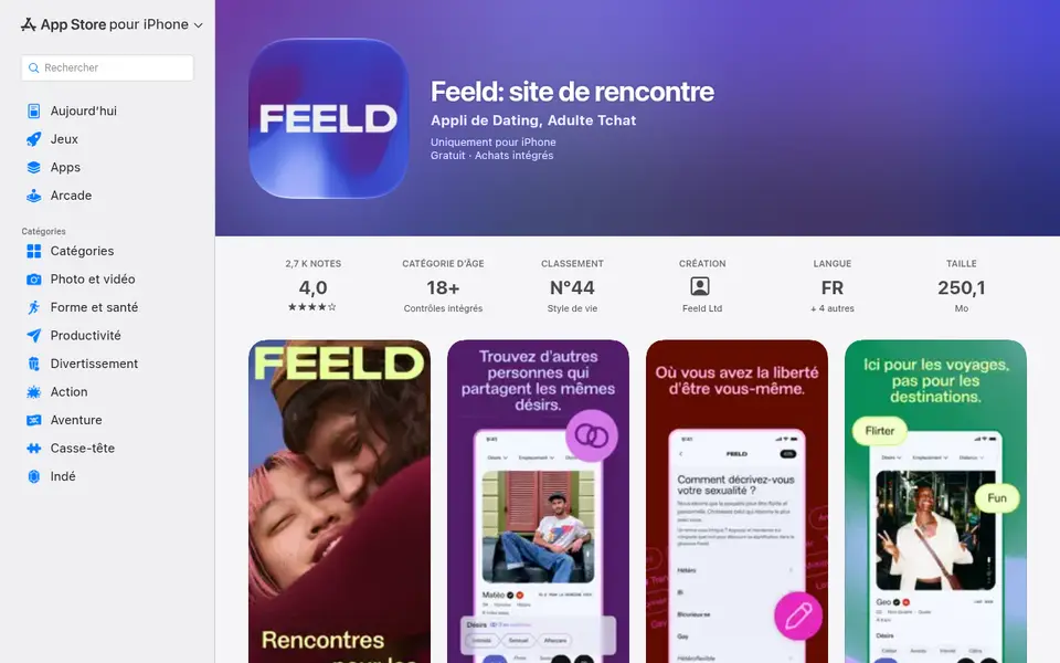 Feeld avis: l'appli Feeld sur l'App Store belge avec 4,0 sur 5 pour 2659 notes