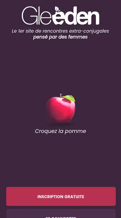 Gleeden avis sur mobile: le logo, la pomme et le slogan «Croquez la pomme»